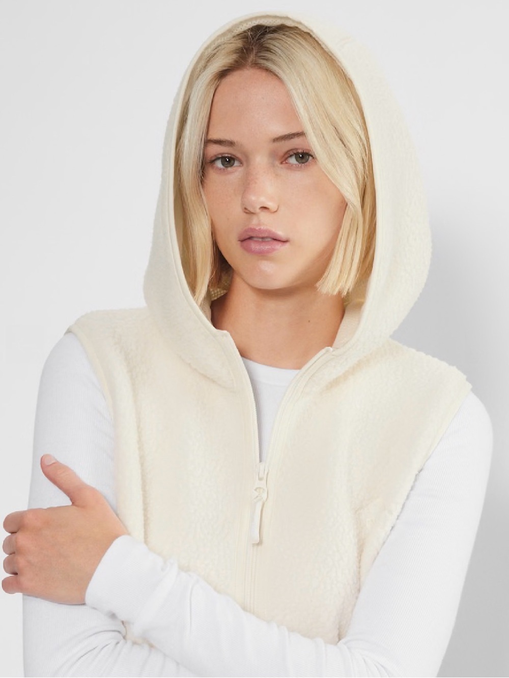 TNA Cream Sherpa Zip-Up Hoodie Vest